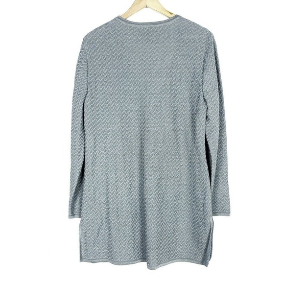 Escada Saks Fifth Avenue Cardigan EUR 42 Gray Wool Chevron Knit Tunic Sweater - Picture 6 of 9